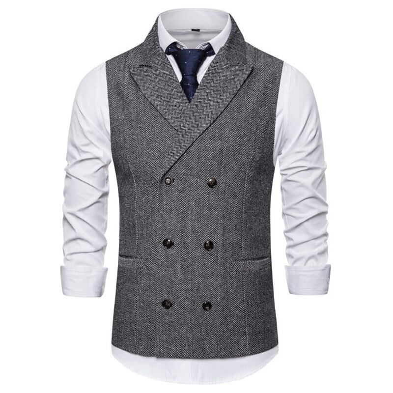 Herr formella dubbelknäppta västar klassisk kostym gilet homme slim fit kaffeväst män äktenskap chalecos para hombre