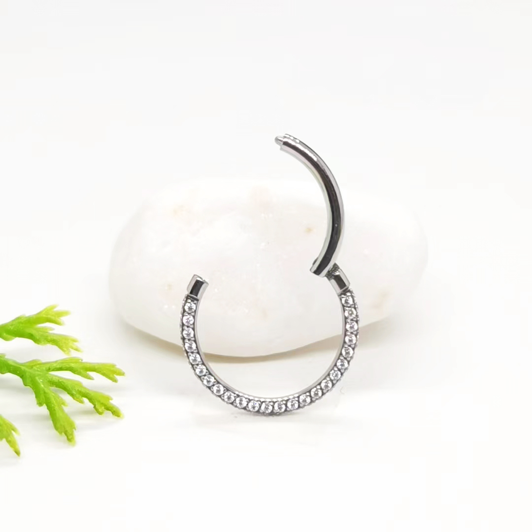 1PC G23 Titanium Clicker Hoop Earrings Nose Rings CZ Zircon Septum Piercing Tragus Cartilage Helix Ear Piercing Body Jewelry 16G