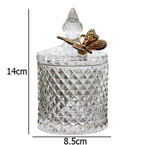 Glass Storage Jars Candy Jar Jewelry Storage Box Golden Butterfly Decorative Crystal Storage Jar with Lid Spice Organizer: D1 butterfly