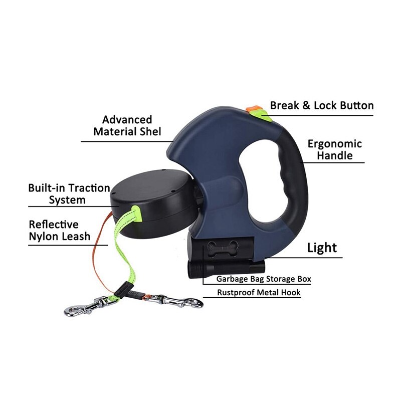 Retractable Pet Leash Rope Zero Tangle Walk for Two Dog Walk the Dog Adjustable Pet Leash Pet Supplies