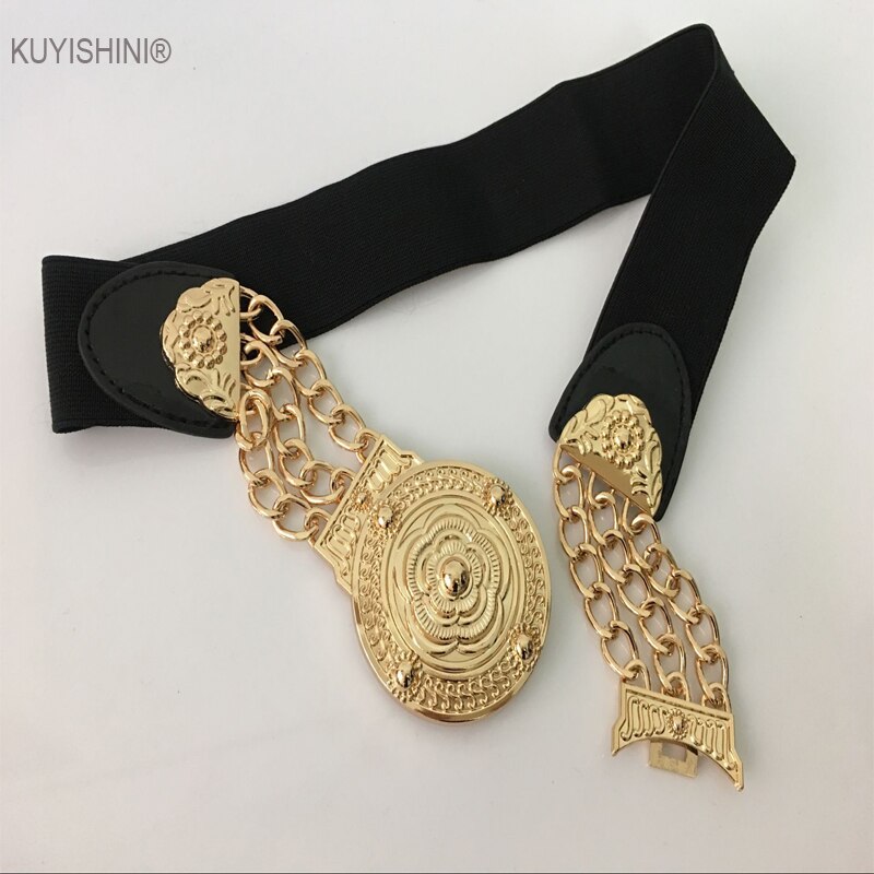 Elastiske talje bælter brede guld kvinder metal talje bælte elastiske strikkede talje smykker