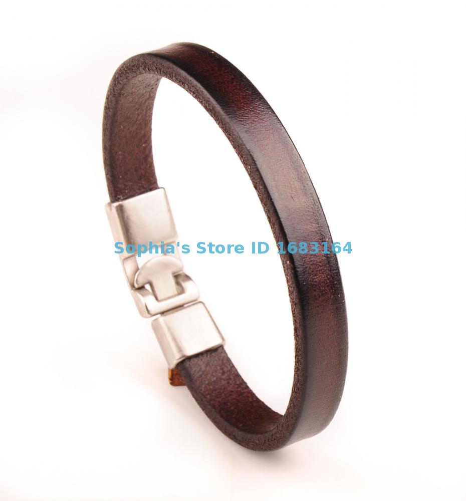 Bl08 brune mænds enkeltomslagsslanke armbånd i almindeligt lædermanchet