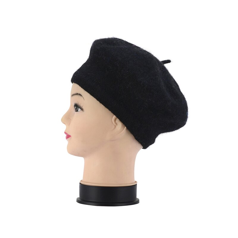 Fransk stil vintage baby kid piger uld blød vinter varm almindelig baret hue hatbd 0039: Sort