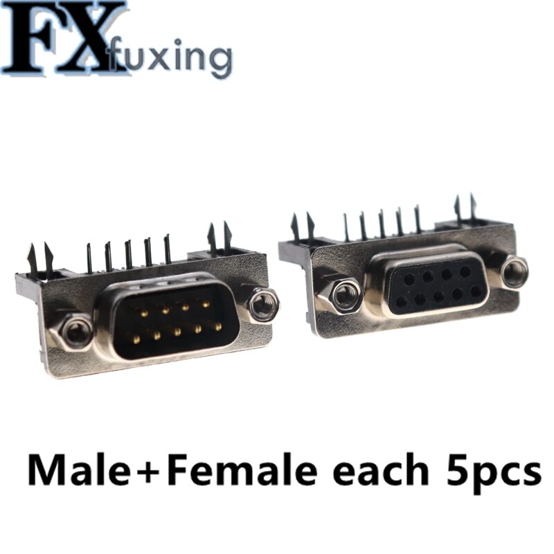 10PCS DB9 Female Male PCB Mount D-Sub 9 pin PCB Connector RS232 Connector 90-degree bent needle DR9