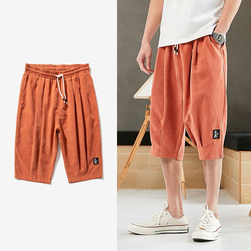 Plus Size Summer Harem Pants Men Short Joggers Chinese Style Calf-Length Casual Baggy Pants Male Capris Trousers 8XL: M / Orange