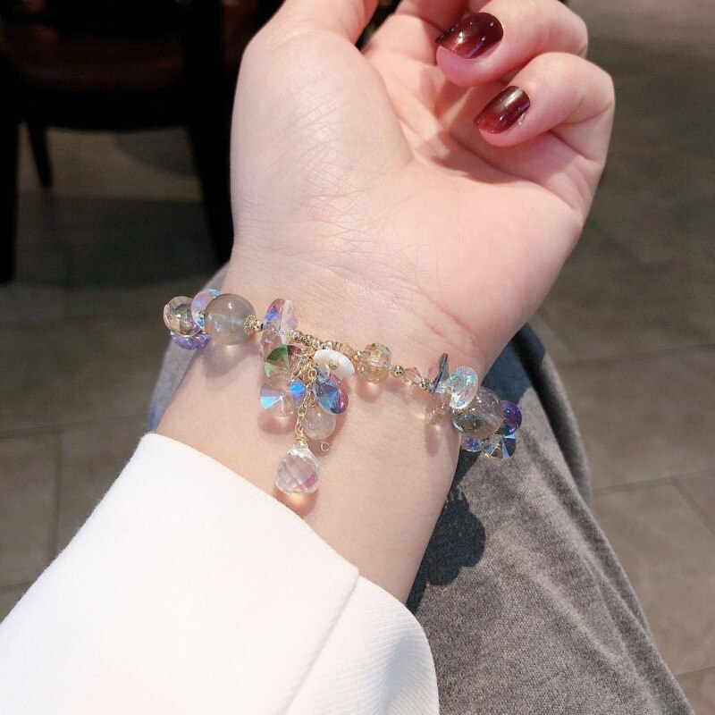 Romantic Purple Color Clear Crystal Charm Bracelet for Women Girl Gold Color Metal Chain Stones Zircon Chic Bracelets Jewelry