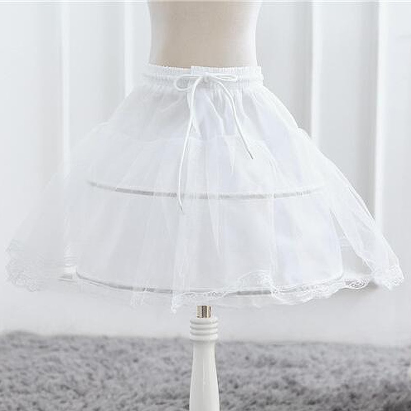 Kids White Formal One Layer Skirt Children Girls Waist Drawstring Underskirt for One Size Princess Party Solid Lace Ball Gown