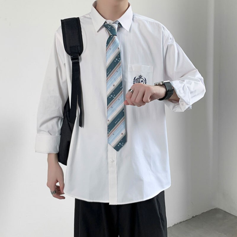 Korean College Style Orthodox DK 2 Pieces Japanese Student White Shirt for Men High School Uniform School Jk Seifuku Top + Tie: DK07 / S