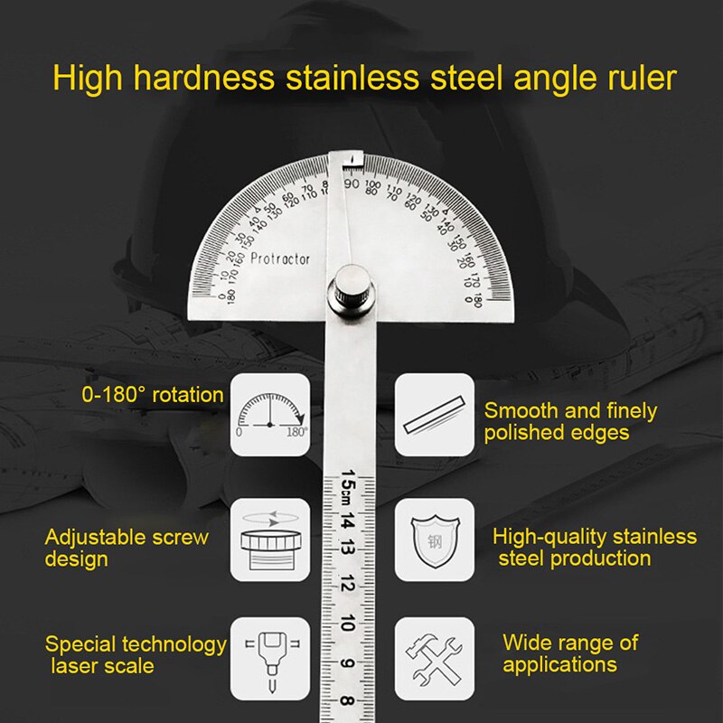 Stainless Steel Protractor Round Head Rotary Angle Rule metal Arm Ruler Adjustable Multifunction Mathematics Measuring Tool
