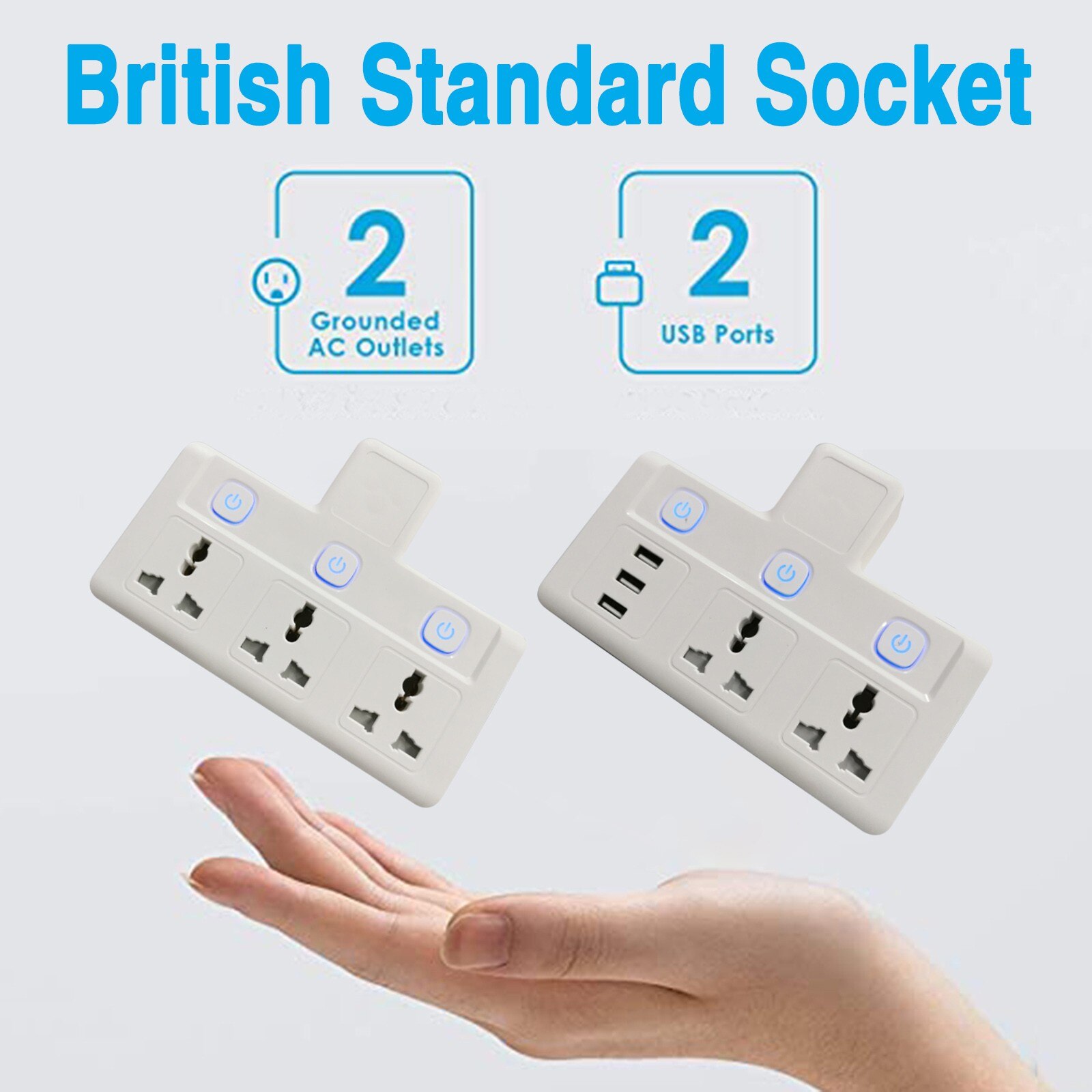 UK Sockets British Standard Socket Round Plug 2/3 Holes Socket With illuminated ON / OFF Switch and Child Safety Device 230V
