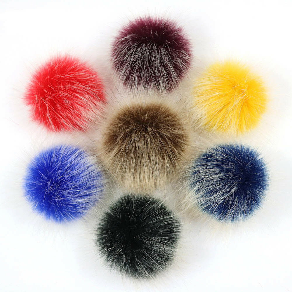 DIY Women Faux Raccoon Fur Pom Poms Ball for Knitting Beanie Hats Accessories Soft Hat Decoration with Buckle Hairball