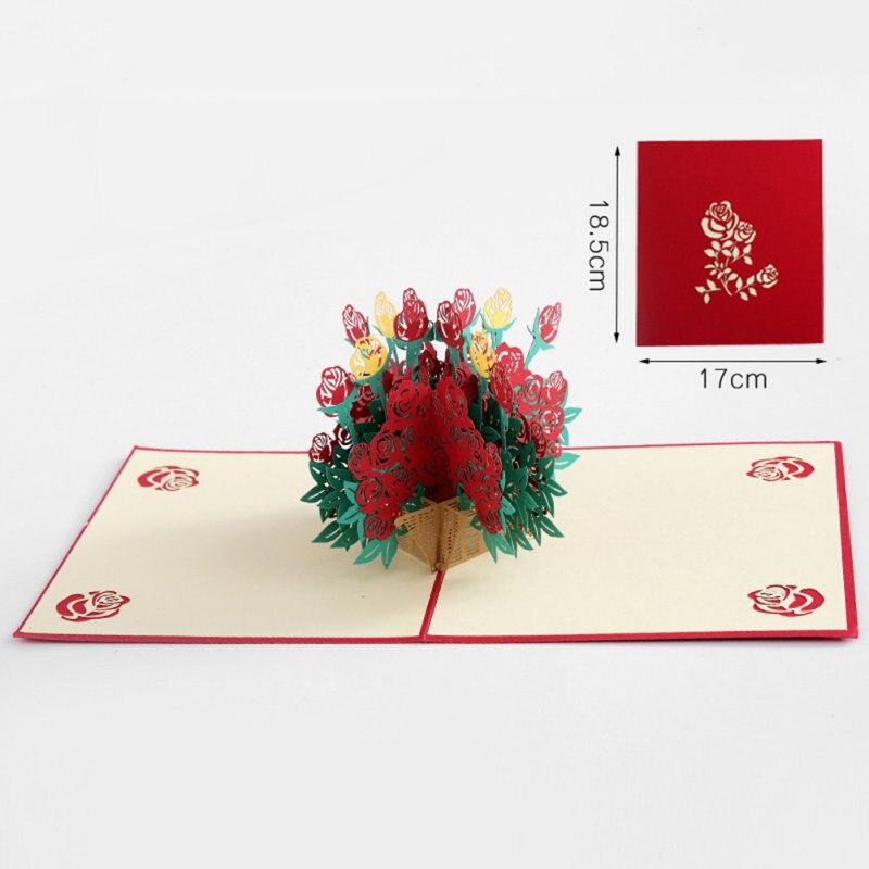 Rose Card-3D - Greeting Card Romantic Red Flower Handmade Card Valentine\'s Day Card Wedding Anniversary: F