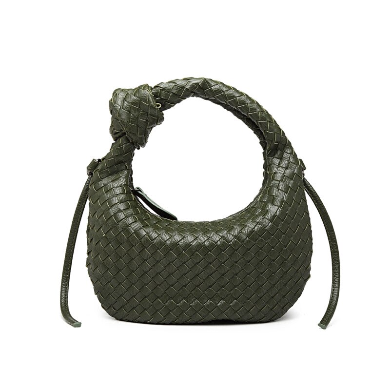 Handarbeit Gewebt Handtasche Luxus Woven Leder Gedruckt Schulter Tasche Luxus Dame Crossbody Hobo Geldbörse: Green / 27X2X23cm