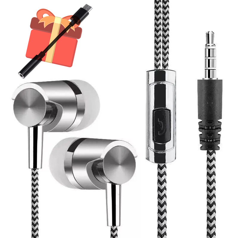 Auriculares con cable trenzado de cuerda de nailon de 3,5mm, auriculares deportivos con graves, auriculares estéreo con micrófono, control de volumen, auriculares de música