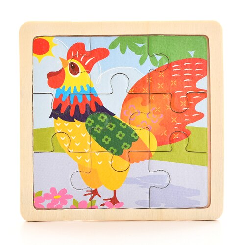 Baby Wooden Montessori Puzzle Child Game Wooden Puzzle 3D Cartoon Animal Puzzle Babies Toys Puzzles For Kids 1 2 3 Year Old: Cock