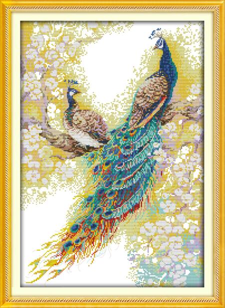 Pfau auf sterben zweig Kreuz-stich 14ct Gedruckt Aida Stoff 11ct Gezählt Leinwand DMC Stickerei Bausätze DIY Hand setzt: D360 / 11CT Weiß Stoff