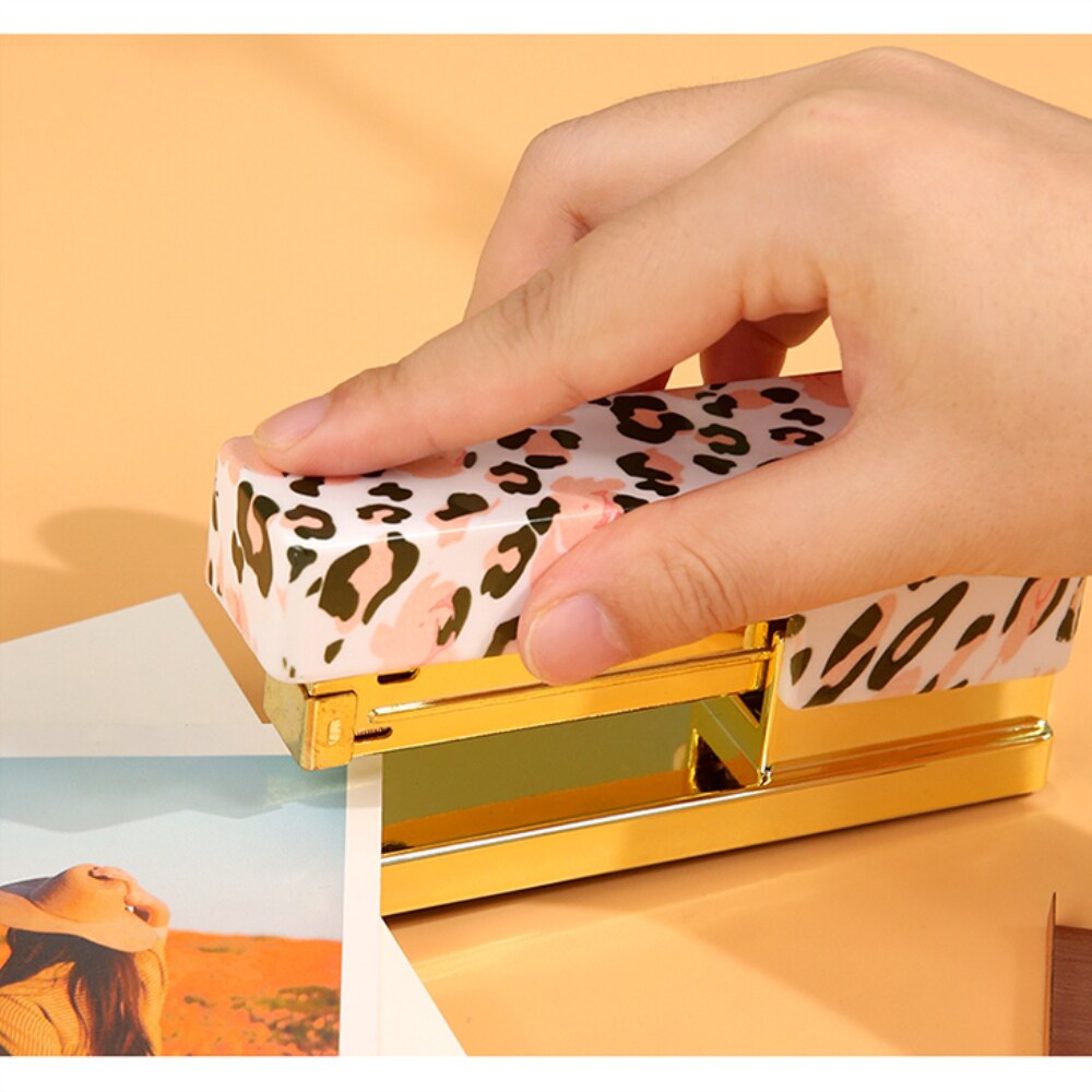 Leopard Stapler 20 Sheets Capacity Gold Glitter Desktop Staplers with Non-slip Base for School Office Home Stapling Supplies