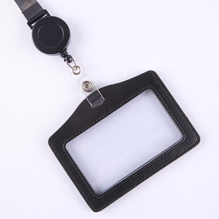 Longes ID porte-Badge en cuir passe housse porte-carte de crédit bancaire porte-sangle rétractable: Black
