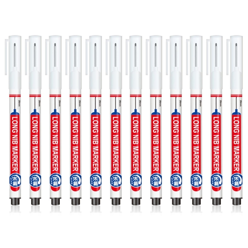 12 pennarelli per carpentiere a base olio con punta lunga, pennarelli con profondo da 20 mm: nero
