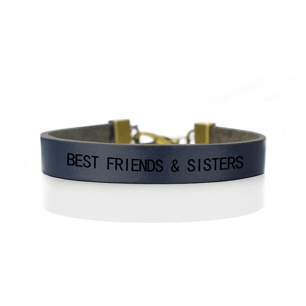 Bedste venner & søstre vintage læder indgraverede armbånd bff fødselsdag idé til hendes venskab til sjæl søster: Blå