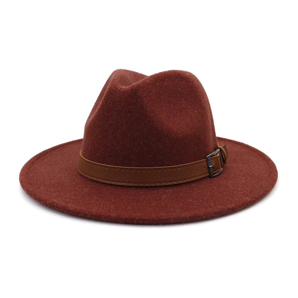 Sombrero Fedora de lana con lazo de cuero para hombre, gorra redonda americana y europea, color negro, para Otoño e Invierno: 8