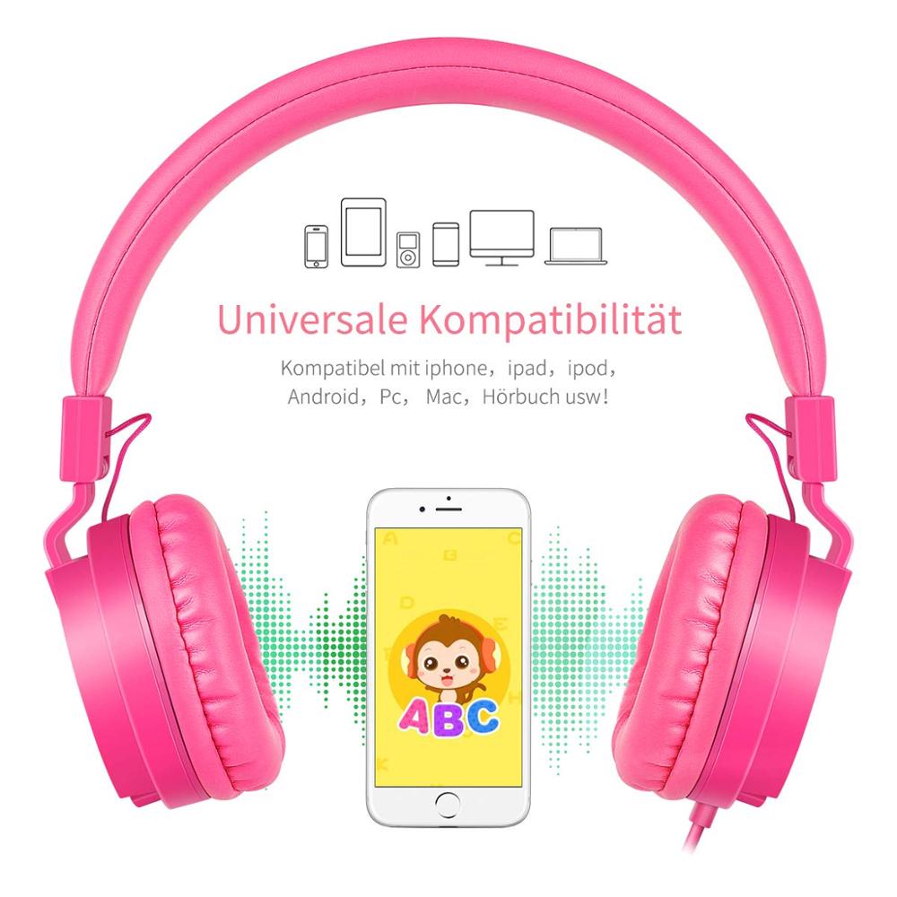 Bashörlurar, lätta stereo hopfällbara trådade hörlurar för barn justerbart huvudband headset för telefoner dator pc musik