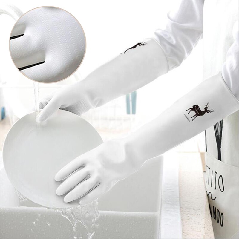 Gennemsigtig køkkenvaske rengøringshandsker vandtæt langærmet gummilatex skridsikker slidstærk husholdningsværktøj