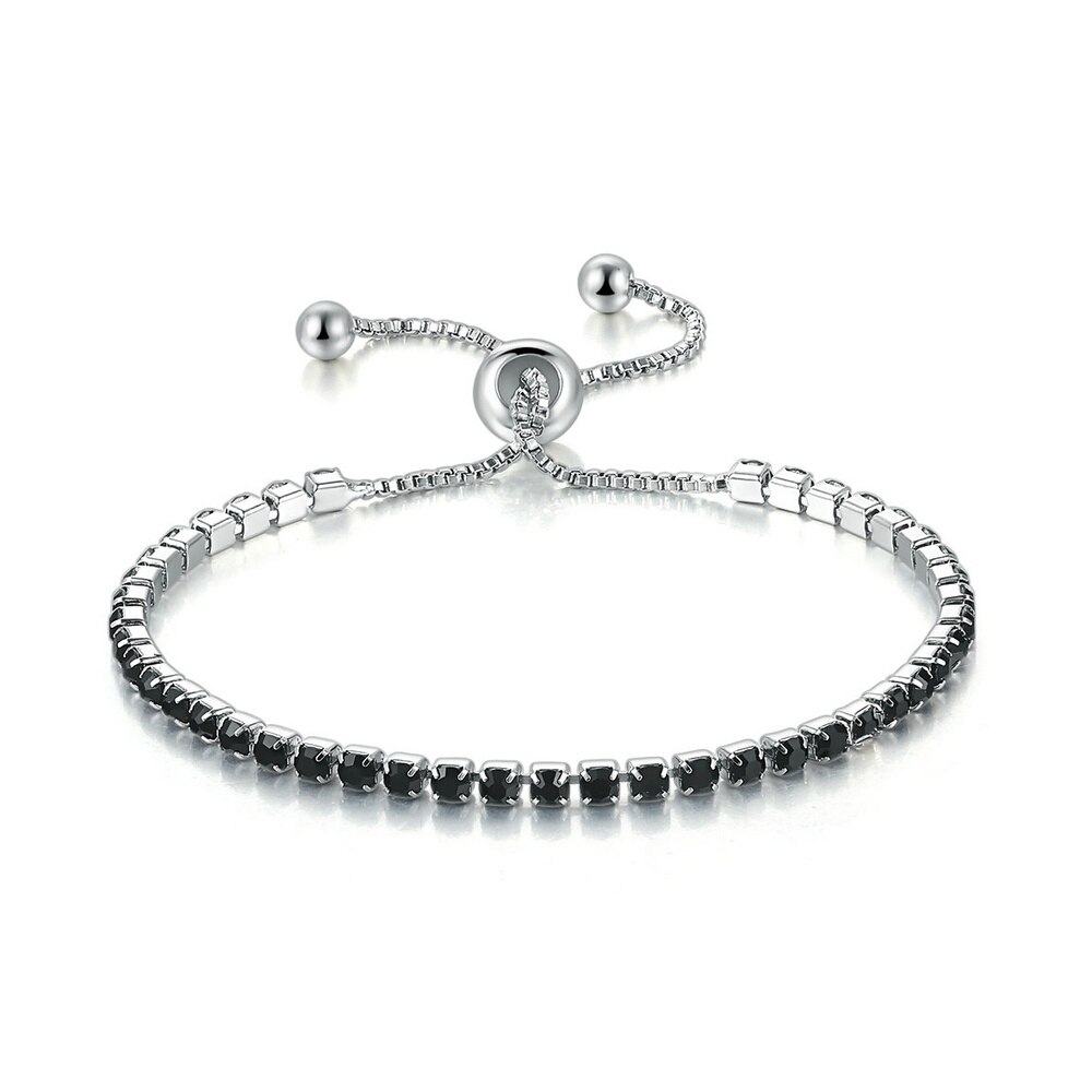 Charm Bracelets For Women Girls Party White Gold Small CZ Stone Adjustable Bridal Jewelry DWH095M: Black Stone