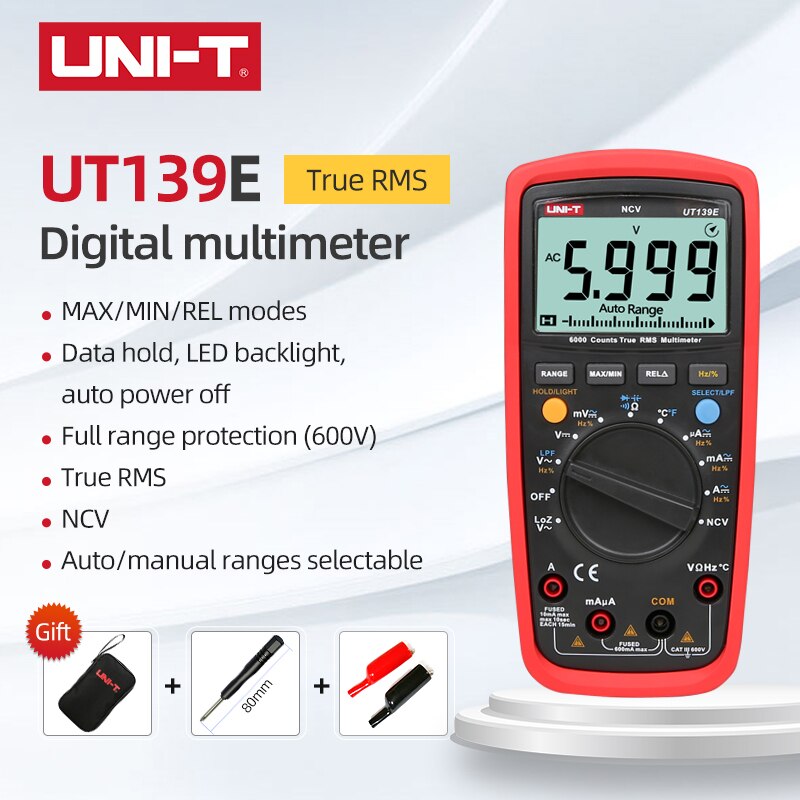 UNI-T UT139A/UT139B/UT139C/UT139D/UT139E/UT139S True RMS cyfrowe MultimeterMAX/MIN/REL tryby automatyczne/ręczne zakresy robić wyboru: UT139E