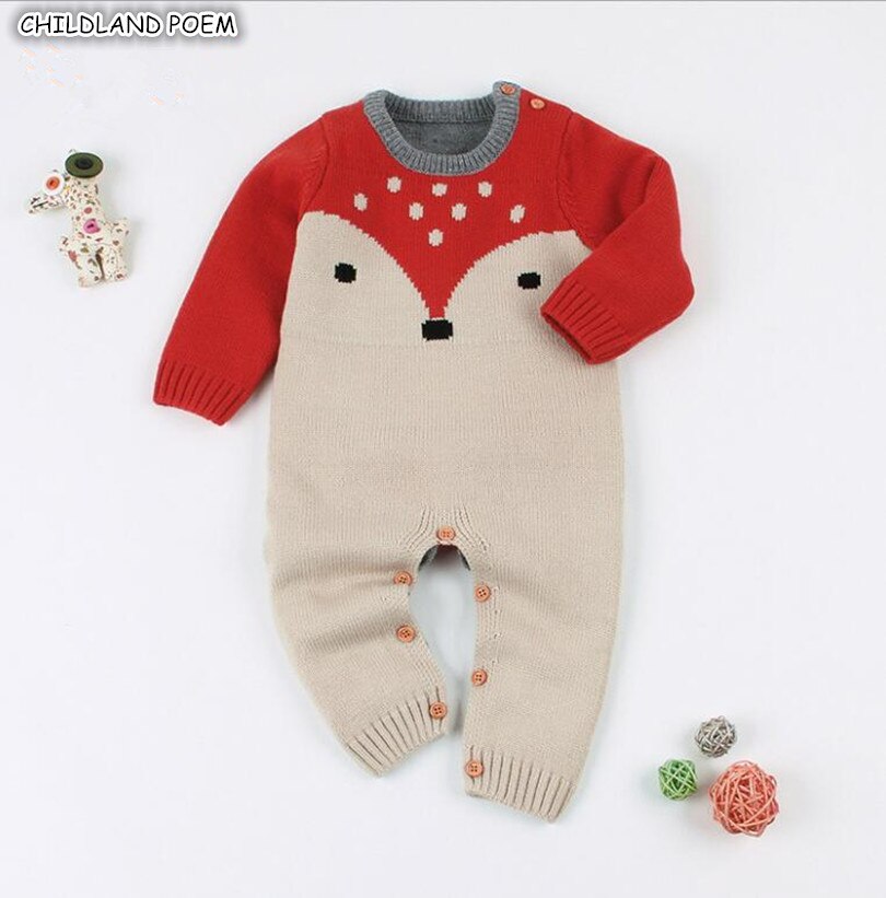 Vêtements tricotés pour bébés et -né | Barboteuse, en coton, imprimé renard, manches longues, combinaison pour garçons et filles, printemps: 9M