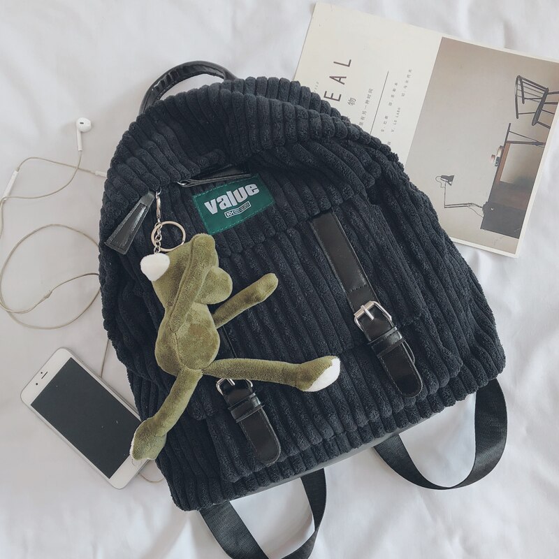 DORANMI Corduroy Schoolbag Women's Backpack Winter Female Rucksack Small Book Back Bags Striped Mochila Shoulder Bags BG307