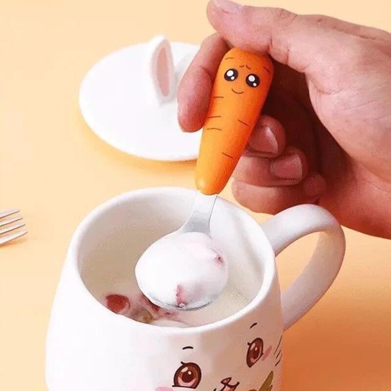 Couverts de carotte de dessin animé mignon, vaisselle en acier inoxydable, cuillère fourchette à carotte, ensemble de fourchettes de Table, cuillères de voyage, 1 pièce