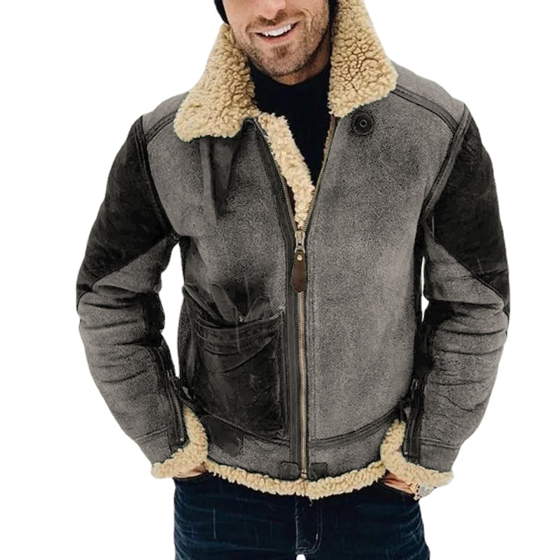 Winter warm Langen Hülse Faux Pelz Jacken Männer Jahrgang Woll drehen-unten Kragen Mäntel Mens Postleitzahl-hoch mäntel Streetwear