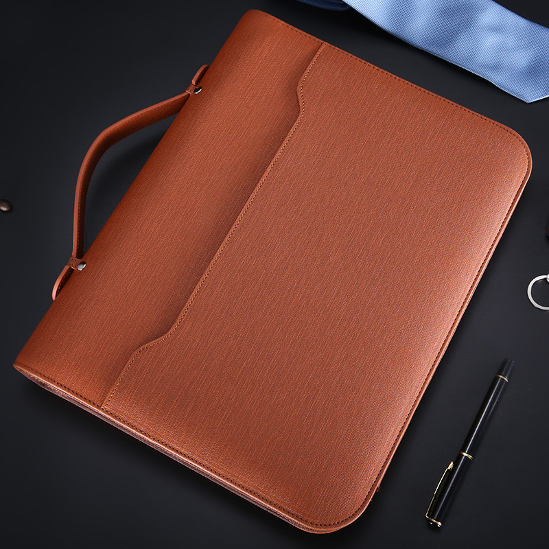 A4 Padfolio Datei Schrank Ordner Luxus Bindemittel Fichario Organizer Halfter Geschäft Ringe Manager Aktentasche Reißverschluss Spirale Notizbuch: Braun