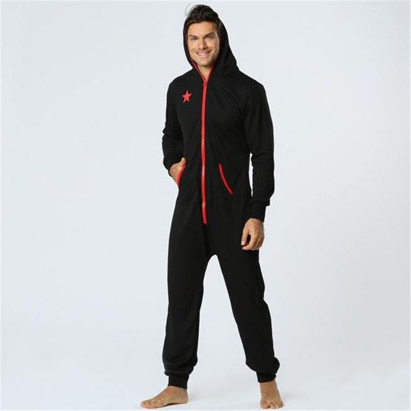 One Piece Pyjamas Men Trend Hooded Sleep Lounge Sleepwear Zipper Solid Sweater Homewear For Adults Men DS50983