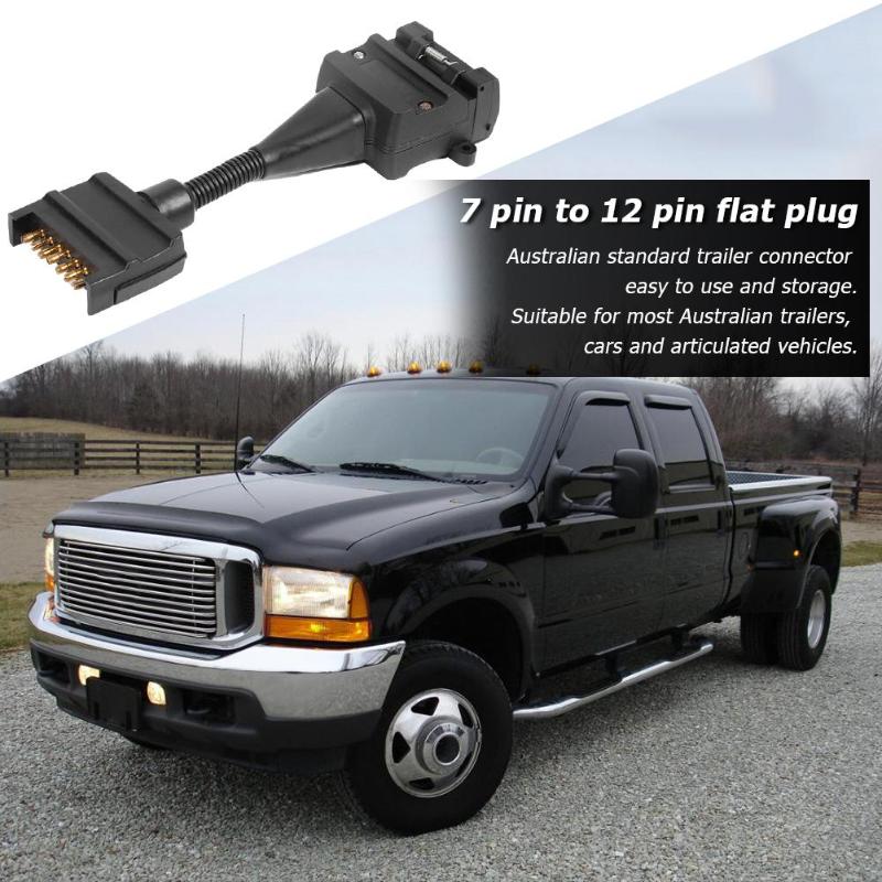 Durable 7 to 12 Pin AU Flat Male Trailer Socket Plug Connector Adapter ABS Portable Plug and Play Easy to Use for Trailer Auto