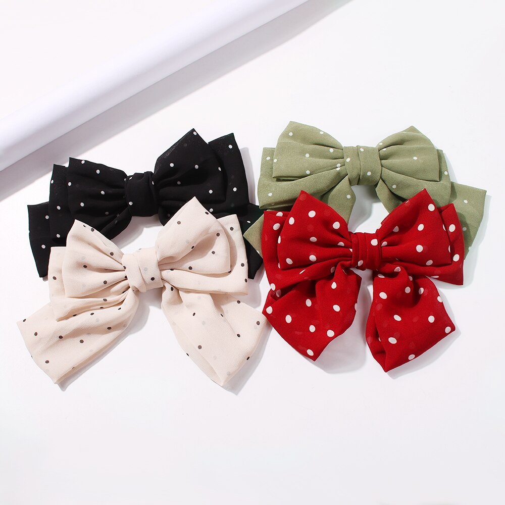 17 Colors Big Bow Clip Soft Stain Bowknot Barrettes Hairpins for Women Dot Flower Pattern Bow Ties Ponytail Hair Accessories