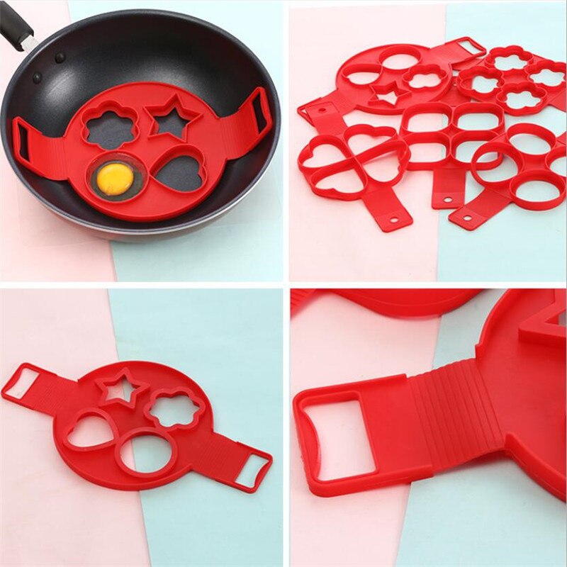 Stampo per uova in silicone rosso antiaderente Flip in 'fantastica forma in silicone per pancake squillare uovo creatore il giro quadrato cuore stella