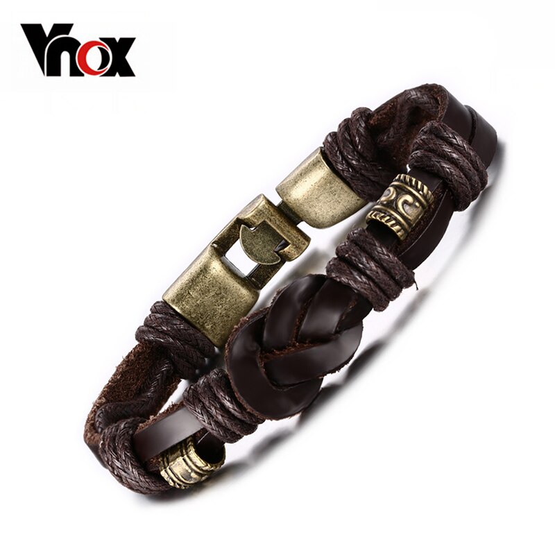 Vnox Vintage Alloy Braided Leather Bracelet for Men Jewelry 8.5"