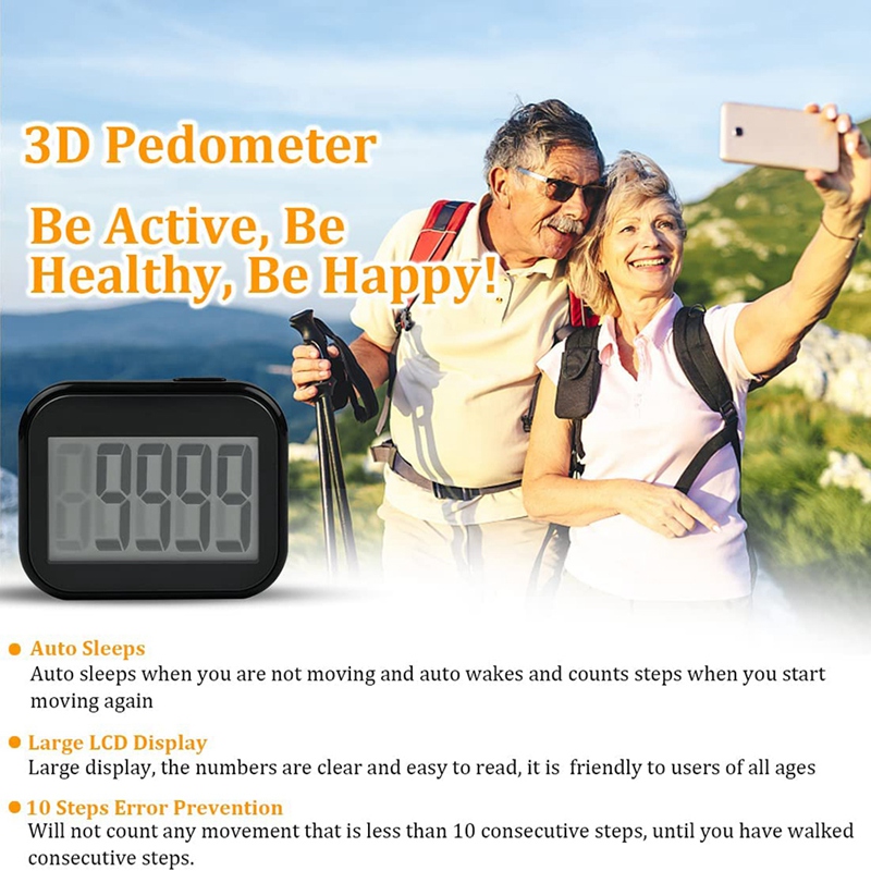 Pedometer Clip On, Step Counter for Walking with Large Digital Display and Lanyard, Pedometers for Steps Clip on