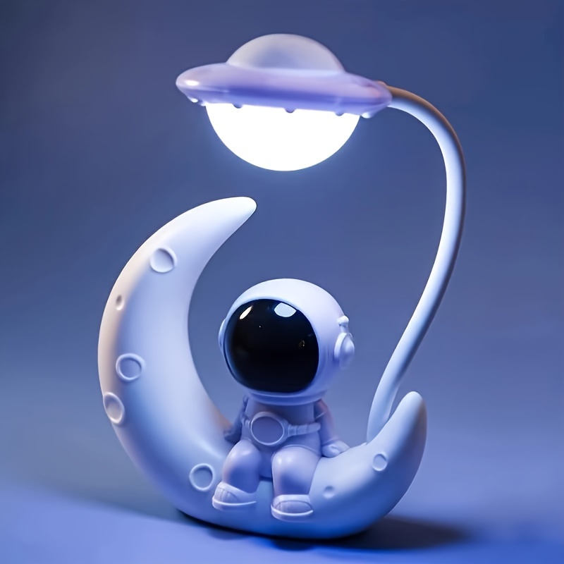 Måne-astronaut natlampe, lille led-skrivebordslampe til soveværelsesdekoration, jul: Hvid