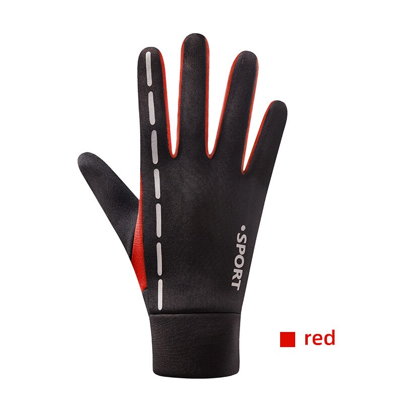 Anti-Unterhose Touchscreen Fahrrad Handschuhe MTB Sport Stoßfest Radfahren Handschuhe Winddicht Warme Nacht Reflektierende Streifen Fahrrad Handschuhe: rot / L