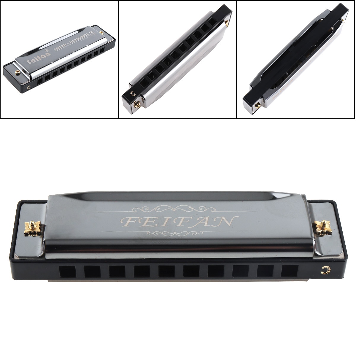 10 Holes 20 Tone Matte Portable Black Harmonica Blues Harp Mouth Organ Stainless Steel Musical Instrument for Beginner