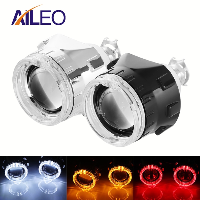 Aileo 2x 2.5 tommer led angel eyes bi-xenon projektor linse kørelys drl  h4 h7 h11 bil retrofit styling brug  h1 lys universal