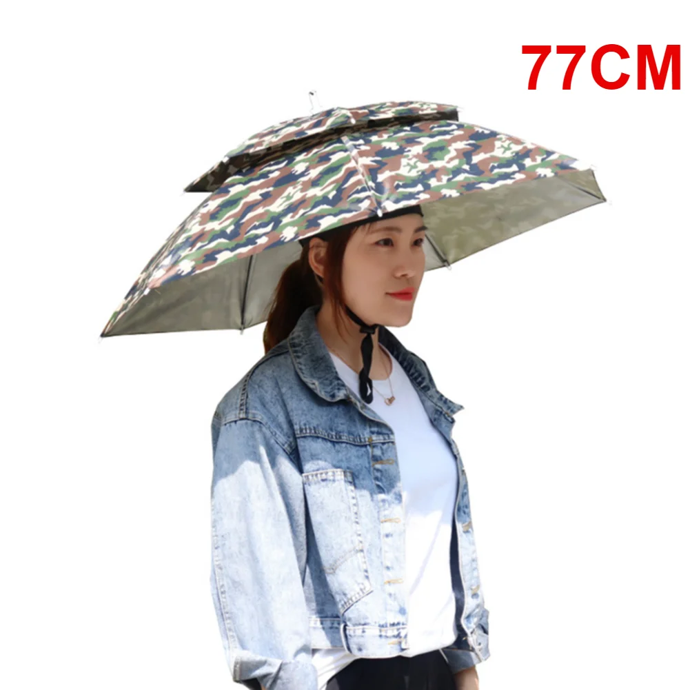 55/65/69/77/95cm Outdoor Fishing Caps Rain Umbrella Hat Foldable Fishing Sunshade Headwear Cap Waterproof Camping Beach Sun Hat: WHITE