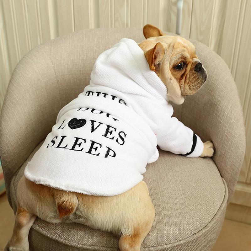 Oso de peluche Bulldog ropa blanca pequeña de lujo Albornoz absorbente letra pijama baño para perros Coral Hoodie producto mascota toalla Thic G1A6
