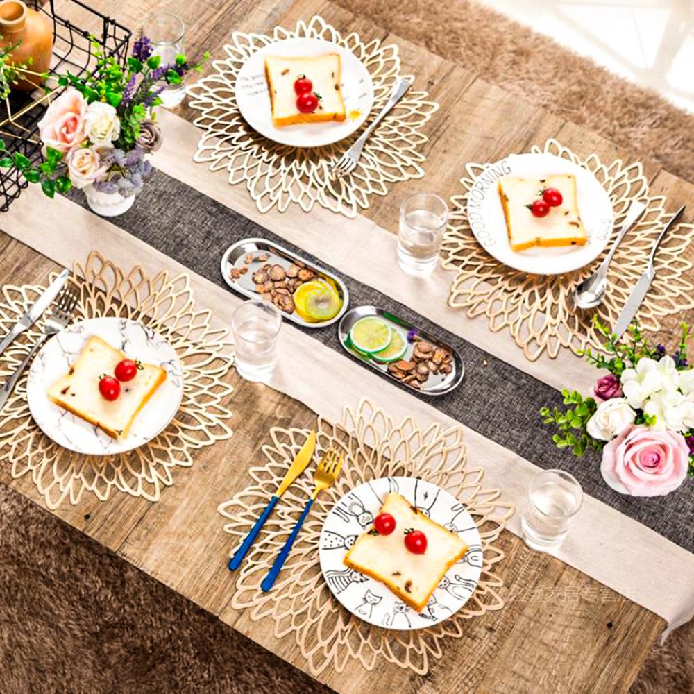 4/6/8pcs PVC Coaster Placemat for Dining Table Hibiscus Coaster Insulation Table Mats Heat Resistant Placemats Hollowed-out Mat
