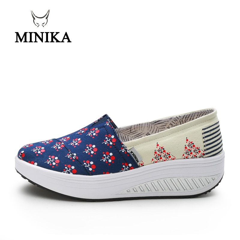 Minika Women Canvas Shoes Breathable Swing Shoes Woman Multicolor Walking Wedges Toning shape ups Lose Weight Slimming Shoes