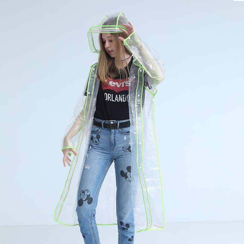 Imperméable Transparent réfléchissant imperméable femmes adulte veste longue coréenne randonnée en plein air imperméable équitation lumière vêtements de pluie: Green / XXL