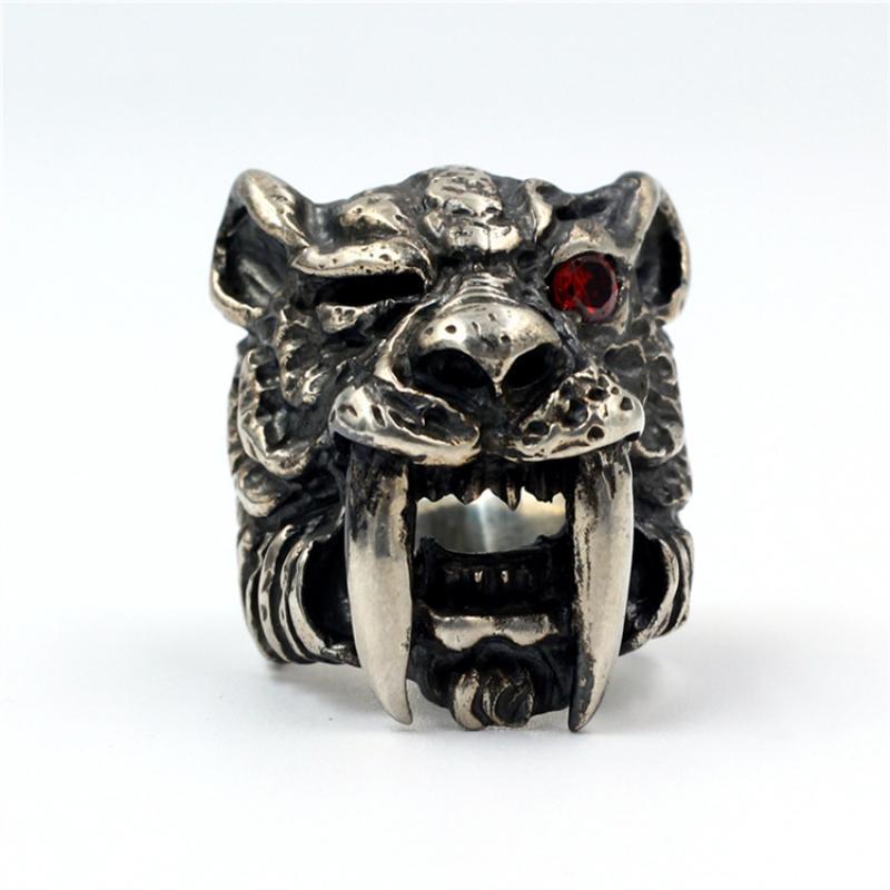 Bague de tigre à dents de sabre pour hommes, rétro, dominateur aux yeux rouges, ancien, Punk, Locomotive, Hip-Hop, Punk, Rock, bijoux,: 13